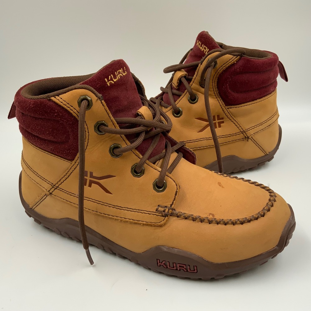 Kuru Women Tan Burgundy Leather Suede Moc Toe Ankle Boots Size 9 20140290